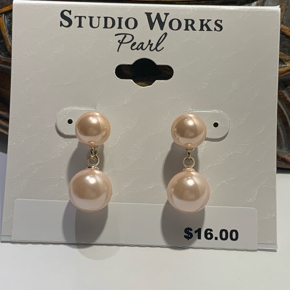Studio Works Pink Faux Pearl Pierce Earrings